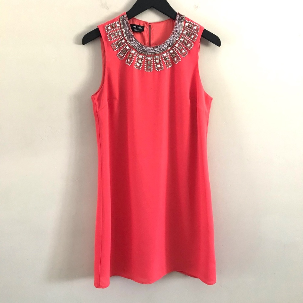 Bebe | Embellished Coral Sheath Dress | Sz Sm